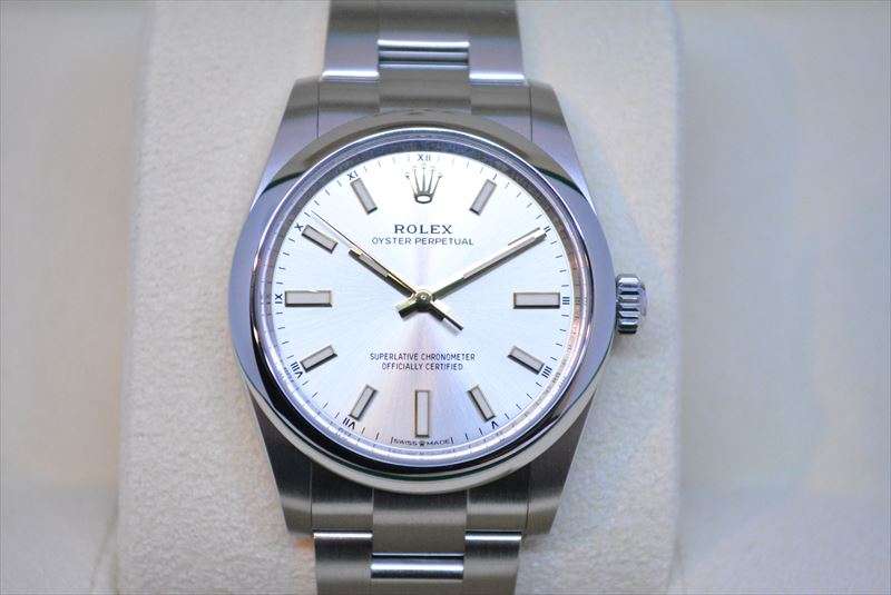 【大阪梅田】未使用 ロレックス オイスターパーペチュアル34 124200 シルバー買い取りました。